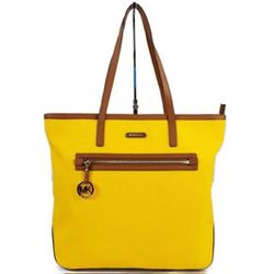 Michael Kors Kempton Large
Sunflower Yellow Canvas Acorn
Leather Tote Bag