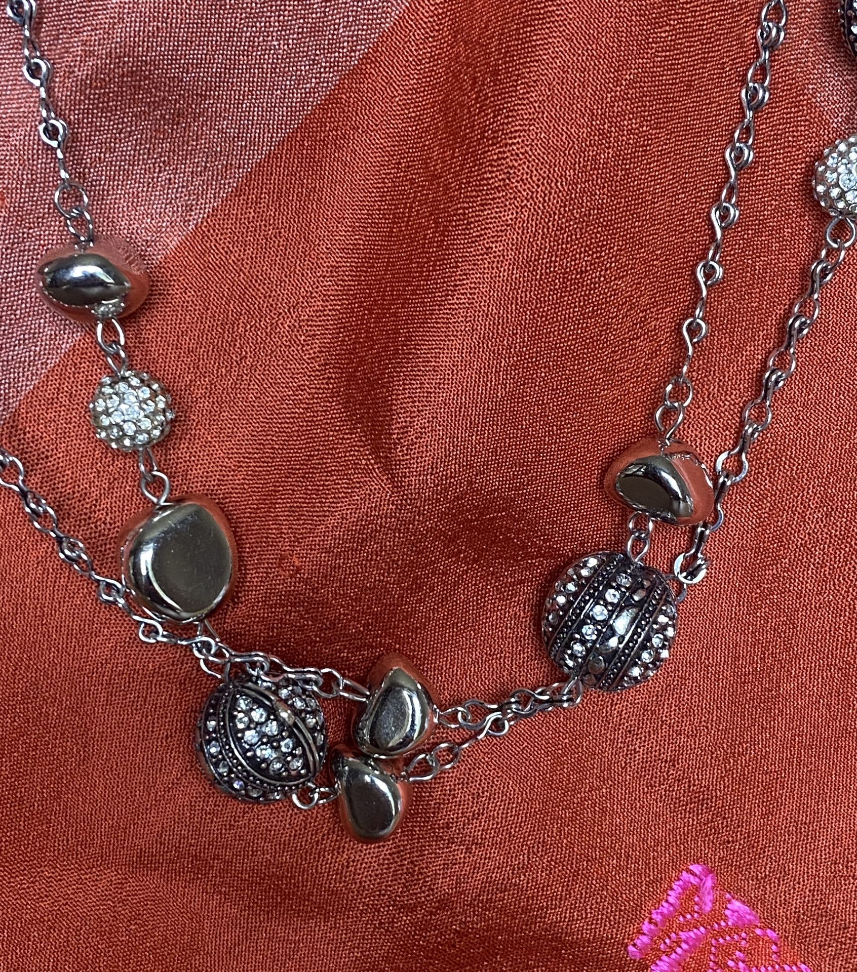 Chico's Silver Tone and Crystal Beaded Necklace