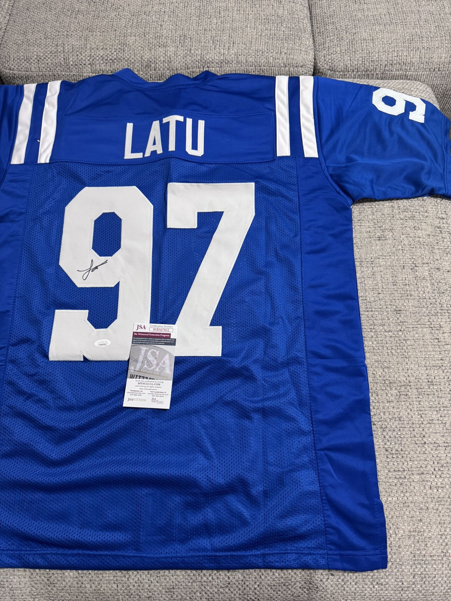 Laiatu Latu Signed Autograph Custom Jersey - JSA COA - Indianapolis Colts