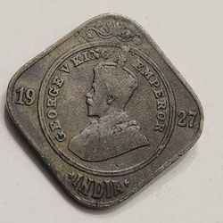 1927 India 2 Annas Antique Coin