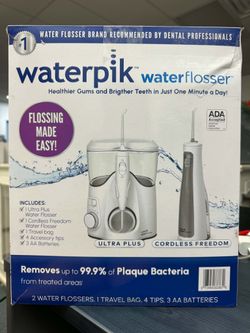 New Waterpik Ultra Plus & Cordless Freedom Water Flosser Combo Pack, ADA Accepted, White