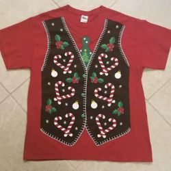 Ugly Christmas Sweater Graphic T-Shirt Size L Red