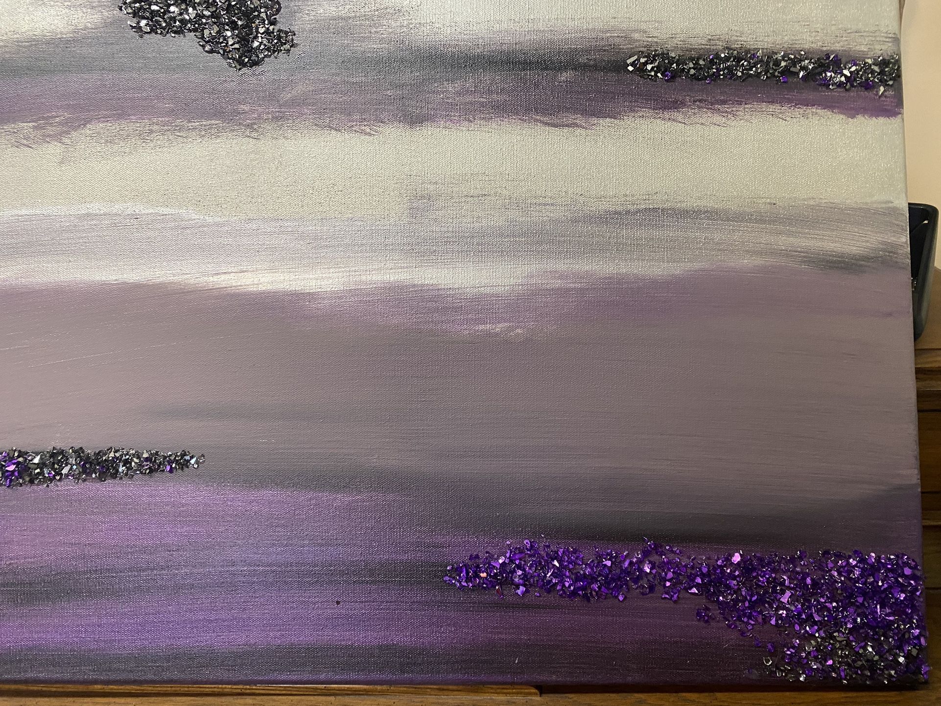 One Of A Kind Acrylic Painting With Cut Glass