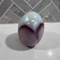 Designer Hand Blown Art Glass.  OBG.  Pink Eggplant Egg Paperweight 