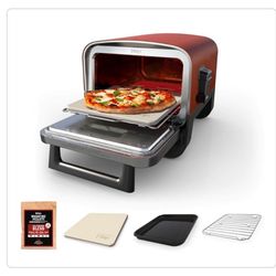 NINJA Woodfire Pizza Oven, 8-in-1 Oven for Outdoor Kitchen, 5 Pizza Settings, 700°F,BBQ Smoker with our Woodfire Tech in Red