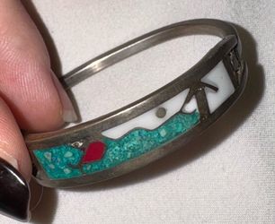 Vintage Mexico Stamped Turquoise Cuff