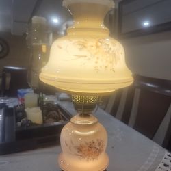 GWTW 3-WAY BIG PARLOR SIZE IRIDESCENT BROWN  MILK-GLASS FLORAL HURRICANE LAMP