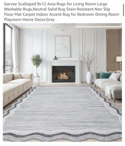 Scalloped 9x12 Area Rug - Grey