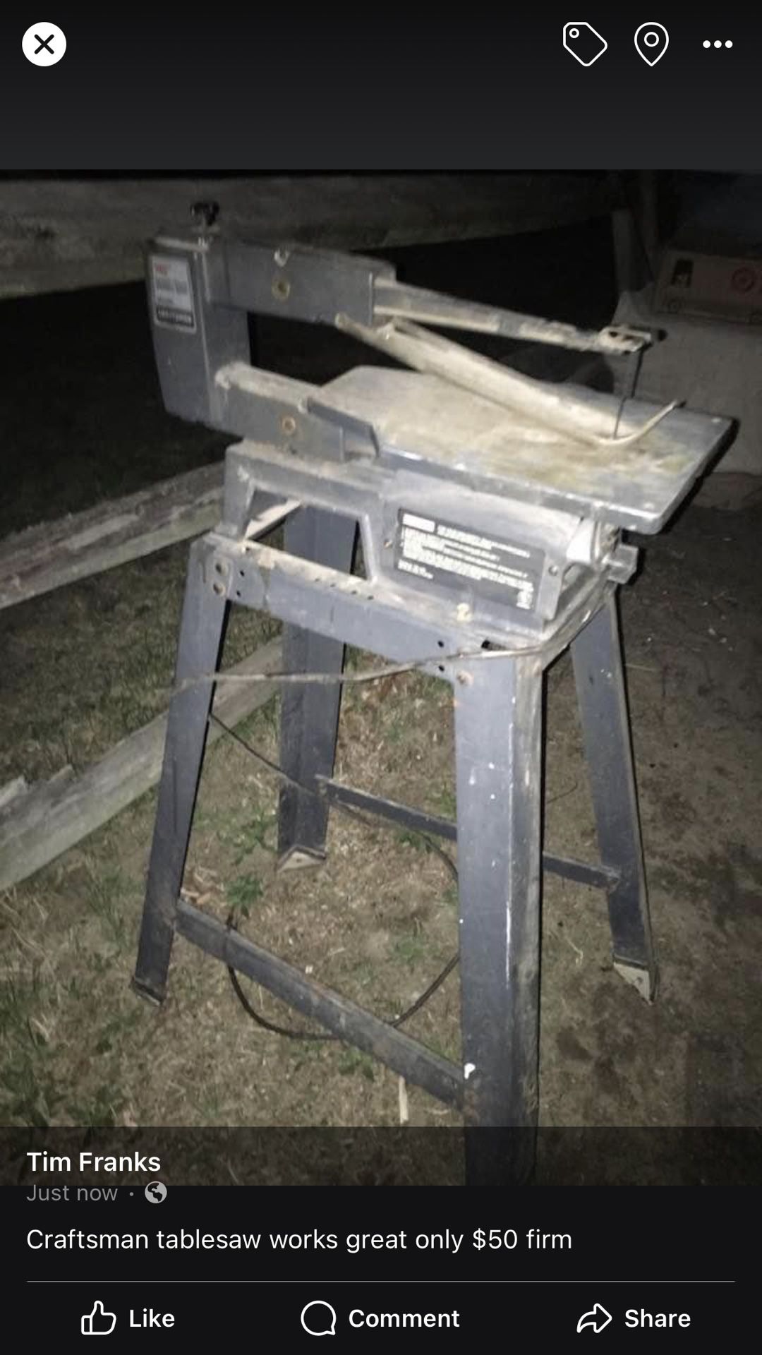 Nice craftsman table saw works great only $50 firm