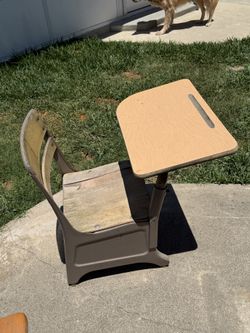 Vintage 1950 Child School Desk With storage Seat American