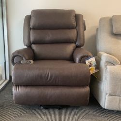 Brown Faux Leather Electric Recliner Wipeable Surface