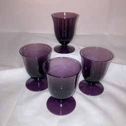 Vintage Purple Glass Stemmed Drinkware Goblets (Set Of 4)