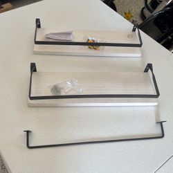 Wooden And Metal Bathroom Shelves And Towel Holder