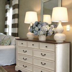 Beige Farmhouse Dresser – 9 Drawers + Charging Port  on top | Brand New✨