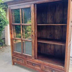Rustic Solid Wood Vintage Farmhouse Kitchen, Dining Hutch Glass Cabinet, Delivery 