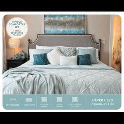 King mint Cotton Comforter Set 3pc Tuft  Minimal Luxury with accent pillows 8pc
