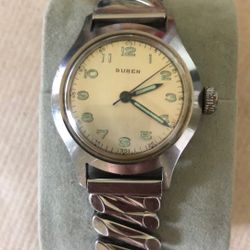 Vintage Buren Pilot Hand Wind 17 J Swiss Made Works Very Good Keeping Good Time 