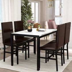 Dining Room Table Set Modern Dining Table Set for 4 Kitchen Table and Chairs Faux Marble Dinner Table & 4 PU Leather Upholstered Chairs Din