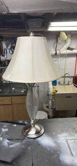 Brushed nickel and glass table lamp