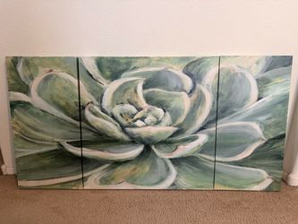 Large Succulent Triptych Canvas Wall Art