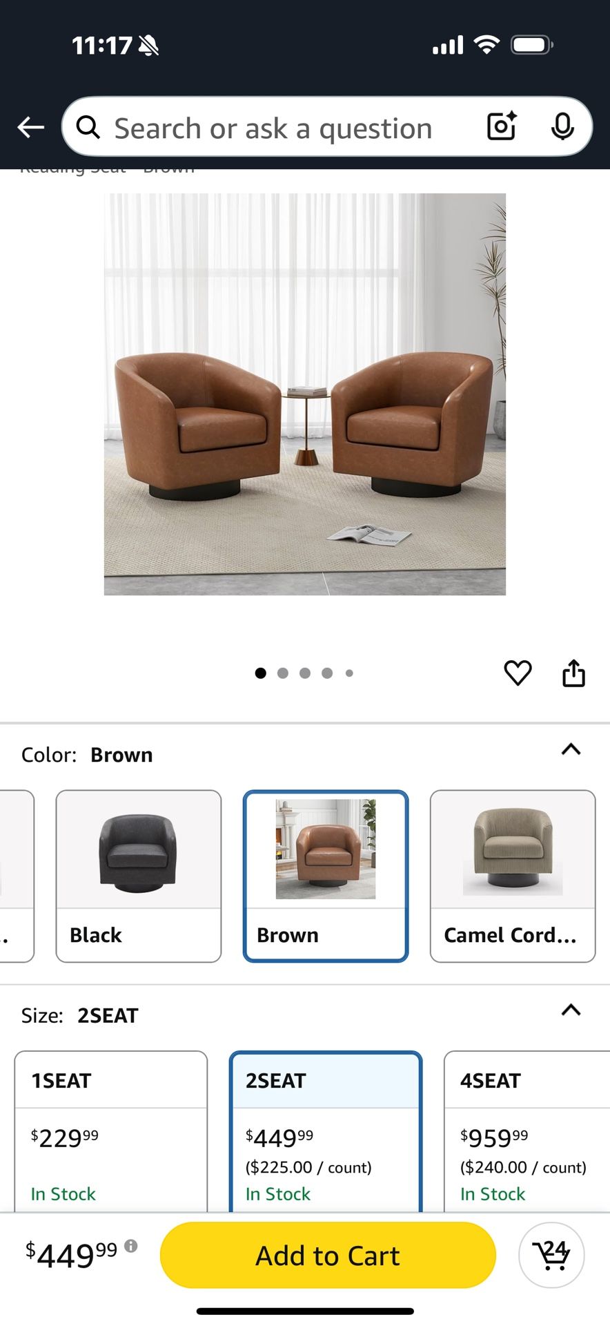 UIXE Swivel Accent Chairs Set of 2, PU Leather Barrel Club Chair Upholstered Armchair for Living Room, Round Arm Chair Bedroom Single Sofa Reading Sea