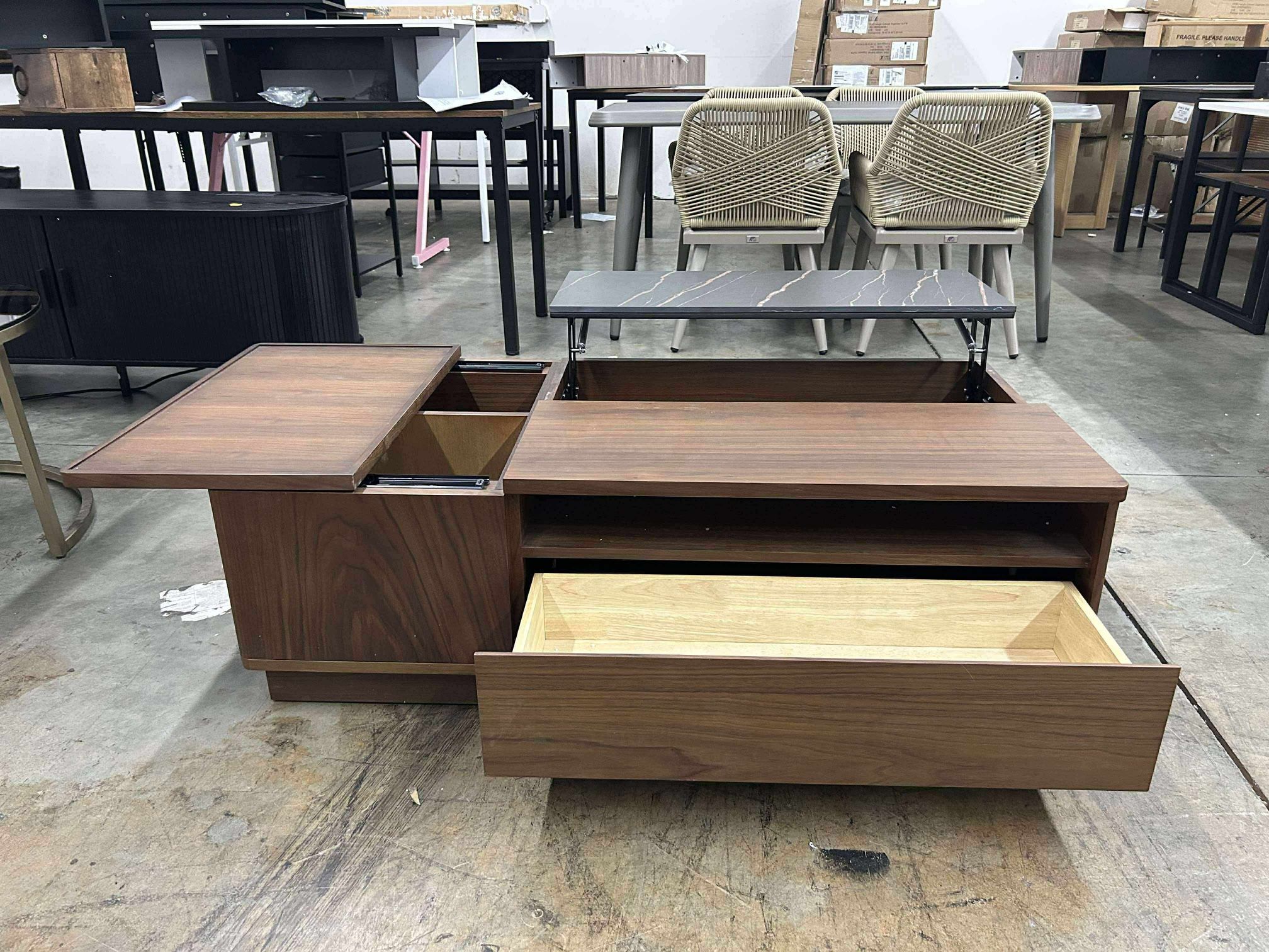 Solid wood Lift Top Extendable Floor Shelf Coffee Table with Storage