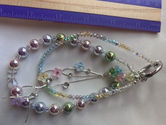 Handmade Beaded Lanyard with Floral Charms
