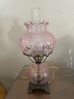 Vintage Pink Glass Hurricane Lamp