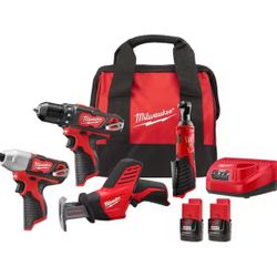 M12 12V Lithium-Ion Cordless Combo Kit (4-Tool) w/(2) 1.5Ah Batteries, (1) Charger, (1) Tool Bag