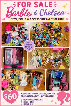 Lots of Barbie’s and Chelsea dolls and accessories
