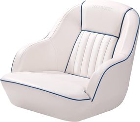 1 pc Boat Seat Captain Bucket Seat Fishing Pontoon Chair (White/Blue piping)