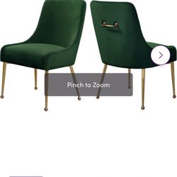 Elegant Dining Chairs Green Velvet Gold Legs 2 Piece  Household Dining Set