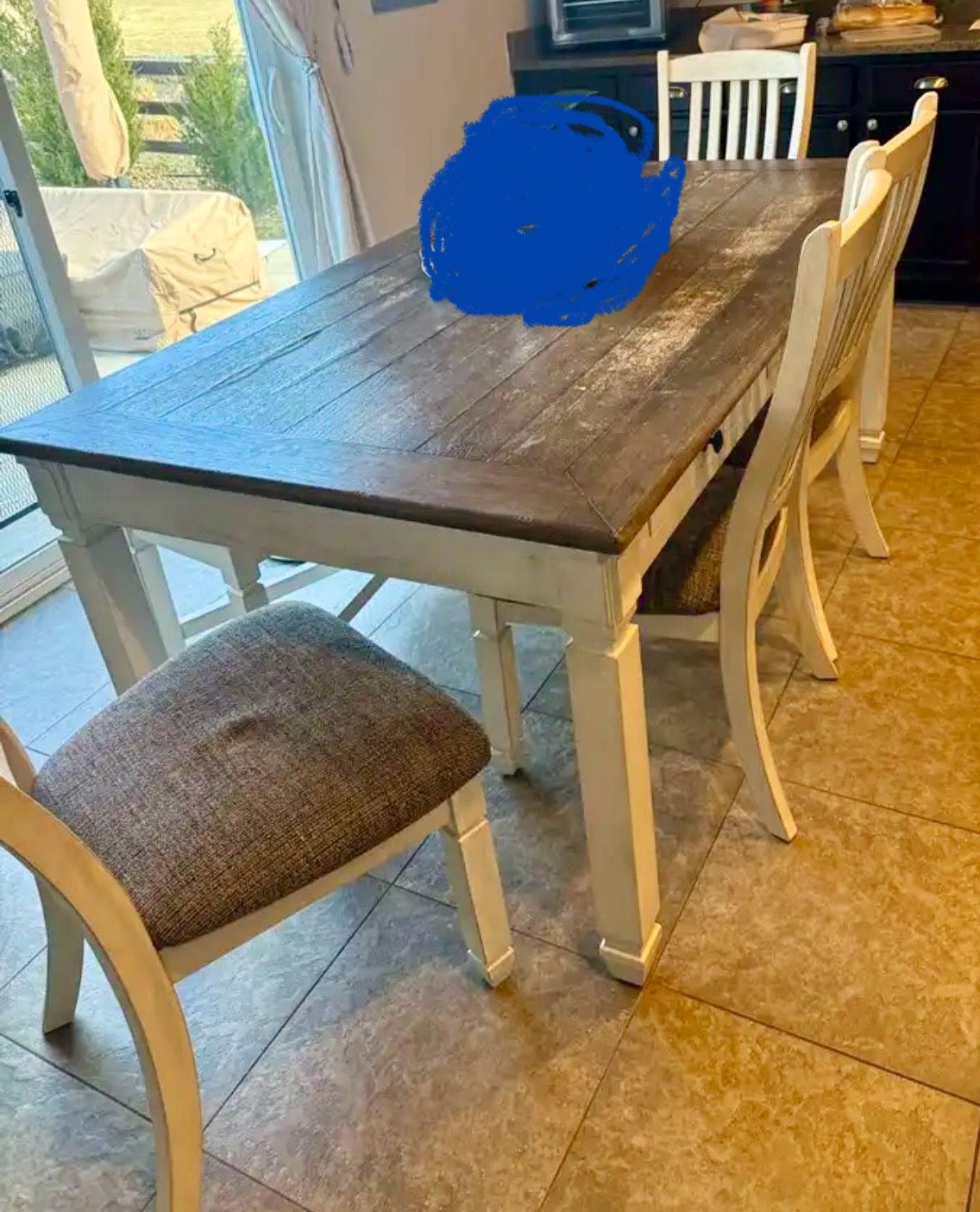 Dining Table with 6 Drawers & 4 Cushioned Chairs