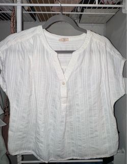 White Textured Button-Front Blouse