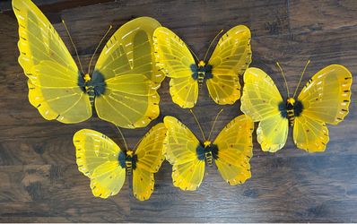 Set of 5 Yellow Decorative Mesh Butterflies