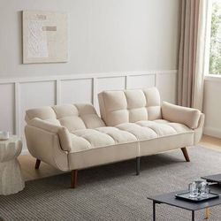 Convertible Futon Sofa Bed, 74.8″Fabric Futon Couch with 3 Levels Adjustable Backrest, Folding Futon Sleeper Sofa for Living Room, Apartment, Office, 