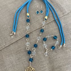 Adjustable Blue Set, Necklace, bracelet and earrings match.