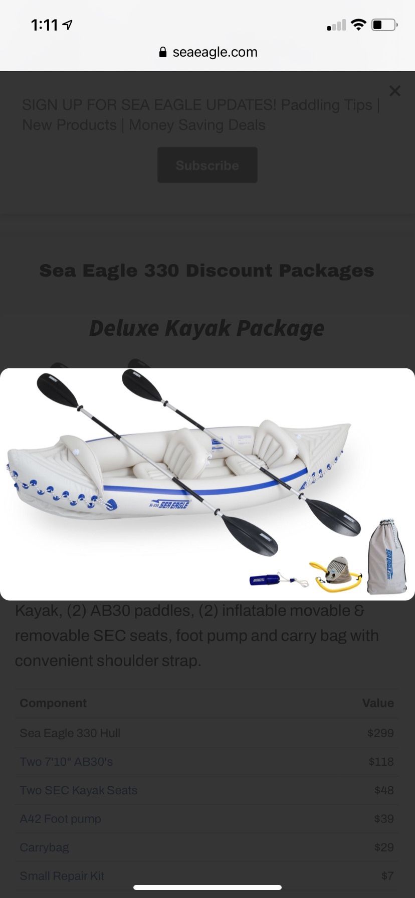Sea Eagle 330 Inflatable Kayak - 2 Person 