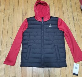 Jordan Boys Puffer Vest with Hooded Jacket Black/Red Size M