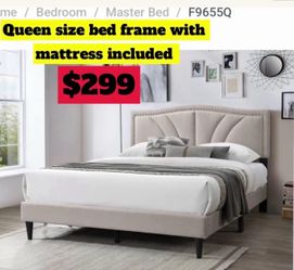 Queen size bed frame with pillow top mattress included