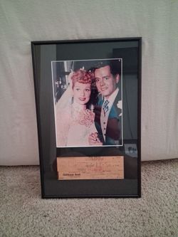 Desi Arnaz Signed Check Framed with Lucille Ball Photo