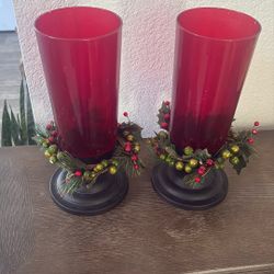 Red 12 Inch Christmas Candle Holders
