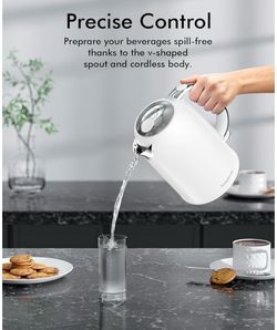 Electric Tea Kettle for Boiling Water, Wide Open Lid Stainless Steel Water Boiler, 1500W/1.7L for Coffee/Tea Brewing, Auto Shut Off & Boil-Dry Protect