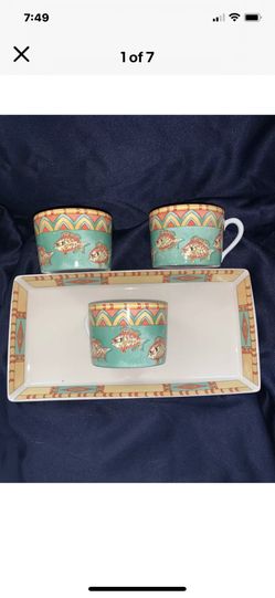 FLIRT By R & B  Large Rim Mug Fish Pattern And Serving Tray