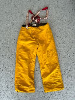 Vintage GLOBE Fireman Firefighter Yellow Suspender Pants. Size 36. Pre Owned.