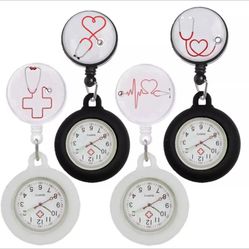 nurse doctor Stethoscope love heart beat cartoon pocket watches Retractable Reel ID Badge Glass 