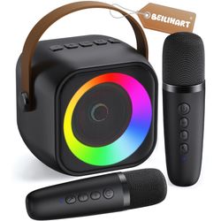Mini Karaoke Machine, Portable Bluetooth Karaoke Speaker With 2 Wireless Microphones And Party Lights For Kids And Adults, Birthday Gifts For Girls Bo