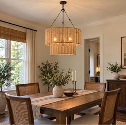 Two-Tier Rattan Wicker Chandelier