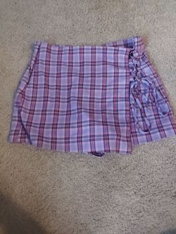 Plaid Mini Skort with Lace-Up Side Detail