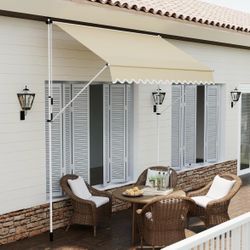 PATISOL 118"x51" Manual Retractable Awning Aluminum Patio Sunshade Shelter